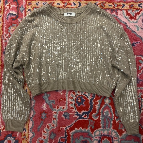 Steve Madden Sweaters - Steve Madden Taupe Sequin Sweater